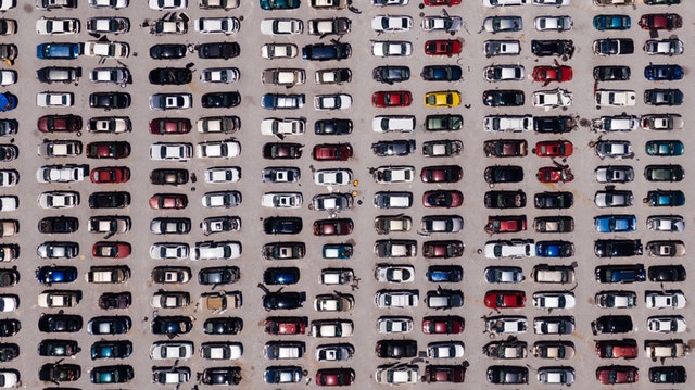 Aerial view of a vehicle storage lot